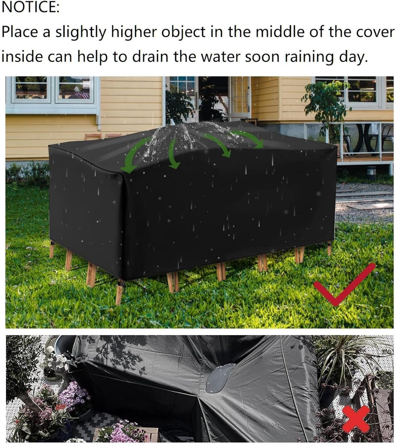 Waterproof Rattan Furniture Cover 180x155x95cm Durable Outdoor Patio Table Cover for Garden Furniture Dustproof Anti UV Protection Indoor & Outdoor Protection Black