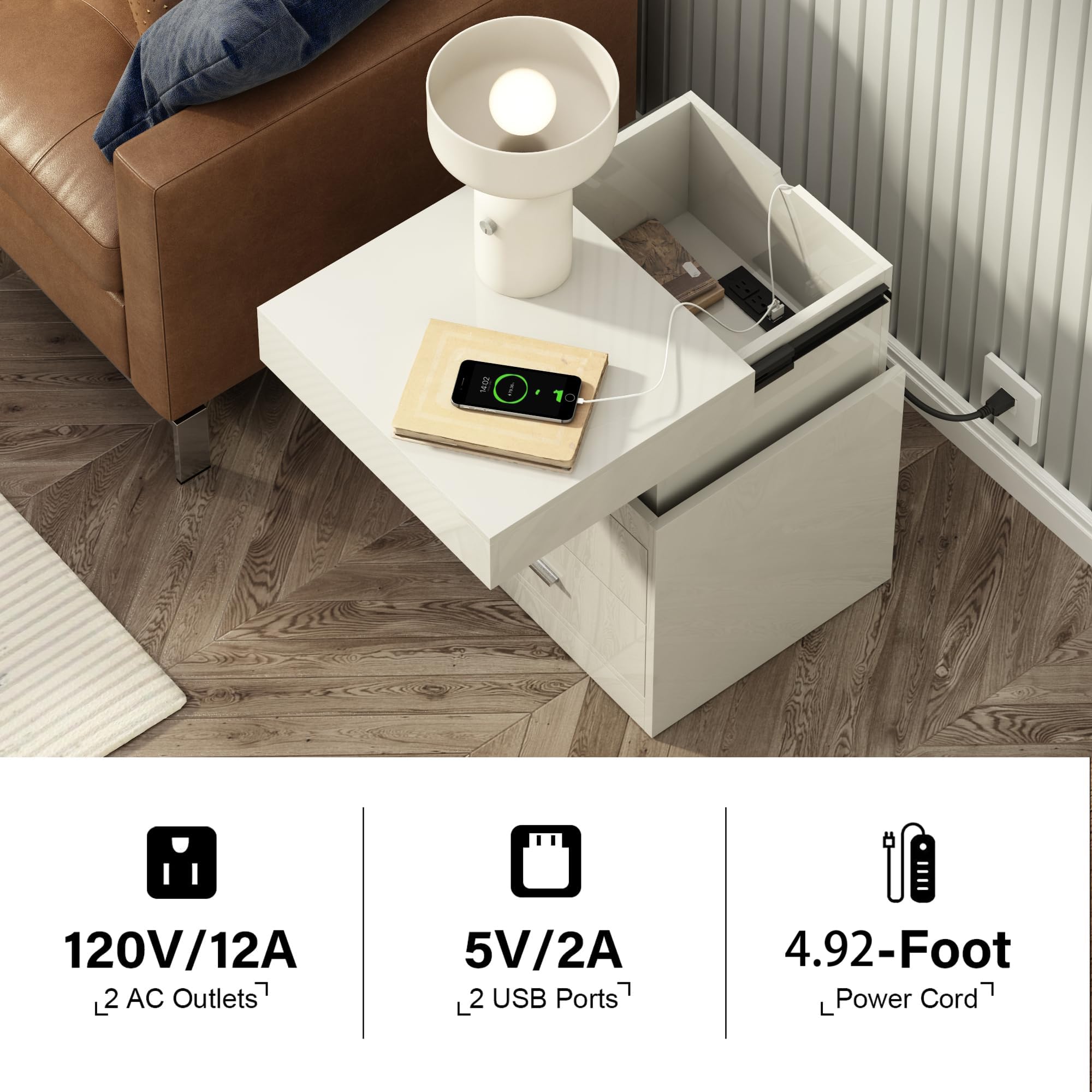Comodino ChooChoo Con Stazione Di Ricarica - Legno MDF, Cassetto E Ripiano Nero K 498275