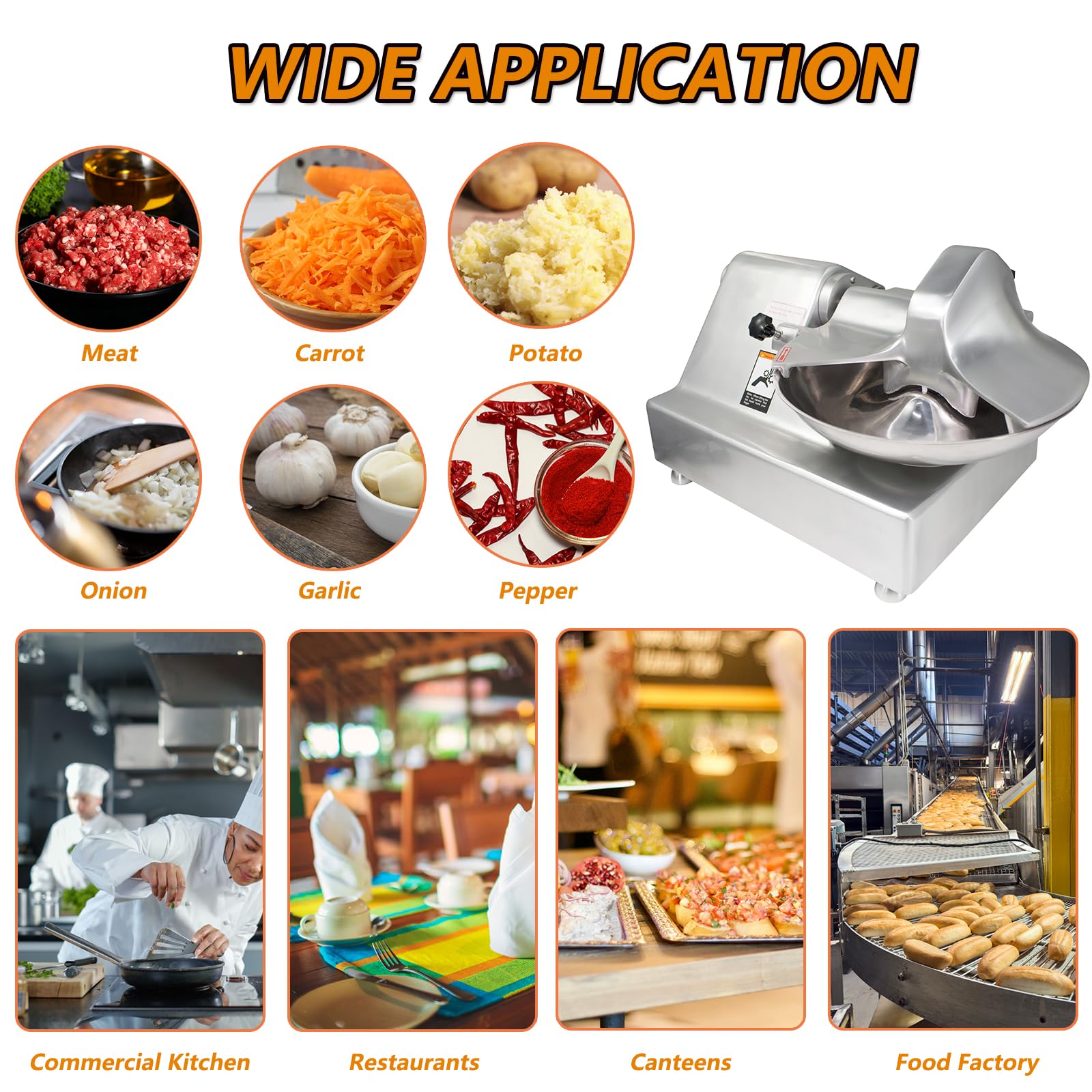 Mezclador comercial del cortador del cuenco de carne, 5.5L multifuncional eléctrico picador de alimentos procesador mezclador de carne picador de búfalo para ajo vegetal 750W 1450 r/min 6
