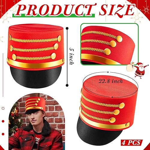 Miniatura 2 de Ramede 4 piezas de sombrero de batería cascanueces para niño, sombrero de soldado de juguete, sombrero de banda de marcha, sombrero de maestra de