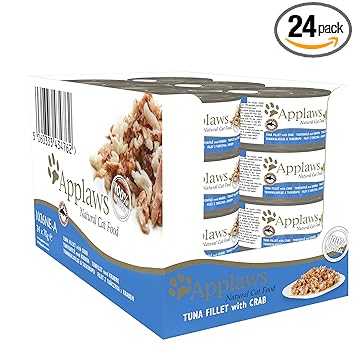 Applaws Cat Wet Food 70g Tuna Fillet with Crab in Broth (Pack of 24)