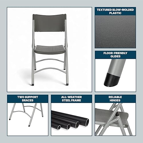 Miniatura 9 de OEF Furnishings Paquete de 4 sillas plegables de plástico resistentes para interiores y exteriores, color gris carbón, marco de acero de calibre 19