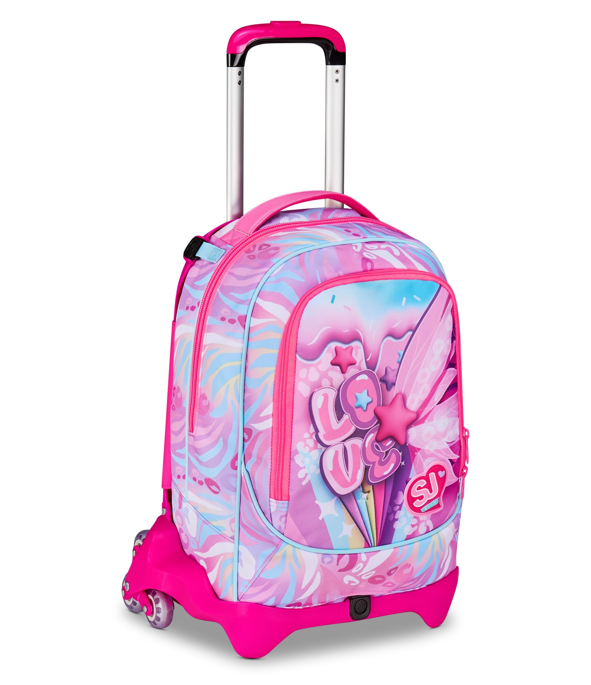 SJ GANG STYLE JAM GANG Trolley Scuola Jack 3 Ruote Plushy Rabbit, Fucsia, 3 in 1, Zaino Triplo Uso con Carrello Sganciabile, 33 L, Zaino Scuola Elementare, Zaino Bambina