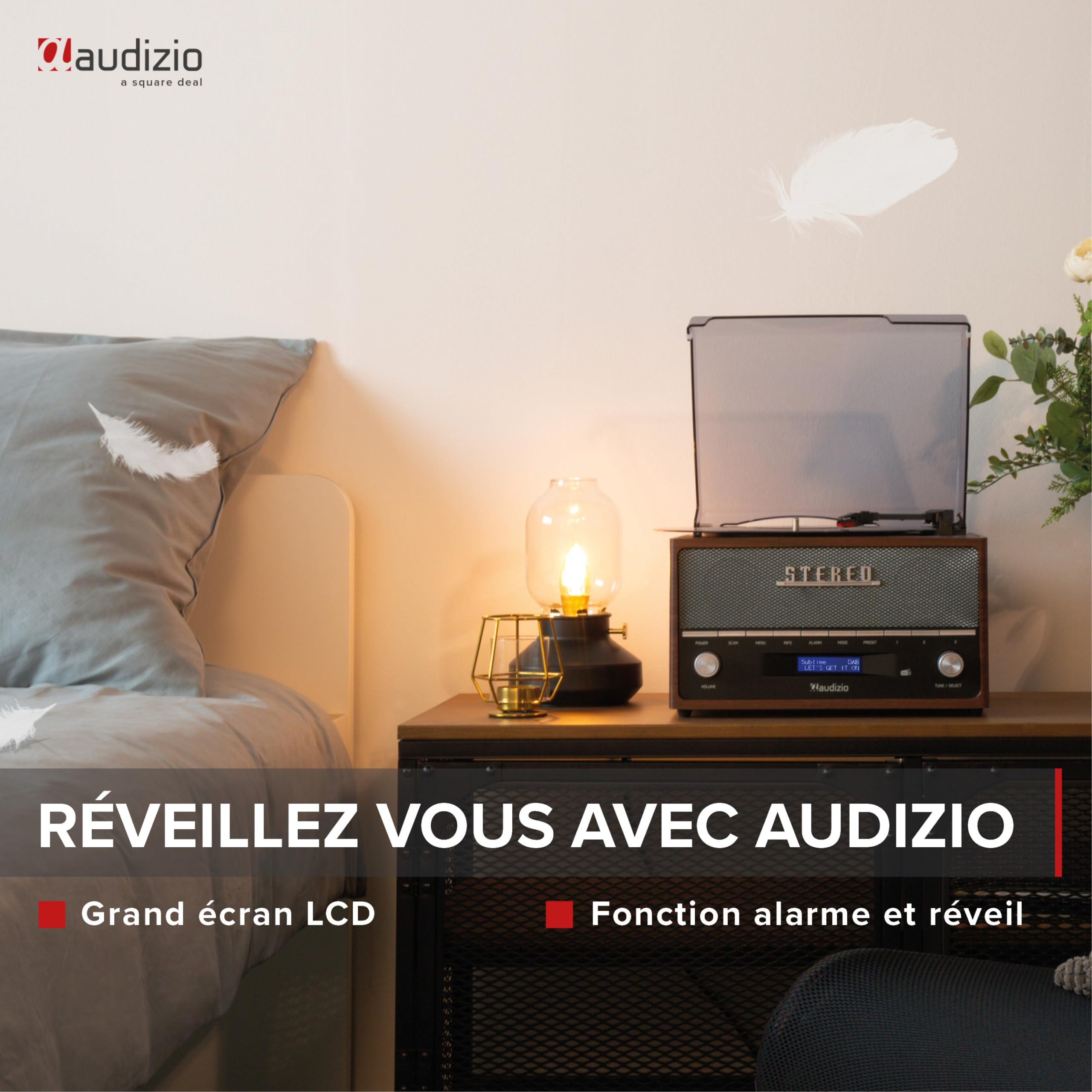 Audizio Frisco Platine Vinyle Bluetooth avec Radio Dab+ Intégrée - Marron, Radio Dab+ et FM avec Haut-Parleur Intégré, 33, 45, 78 Tours, Idéale pour écouter Vos vinyles préférés