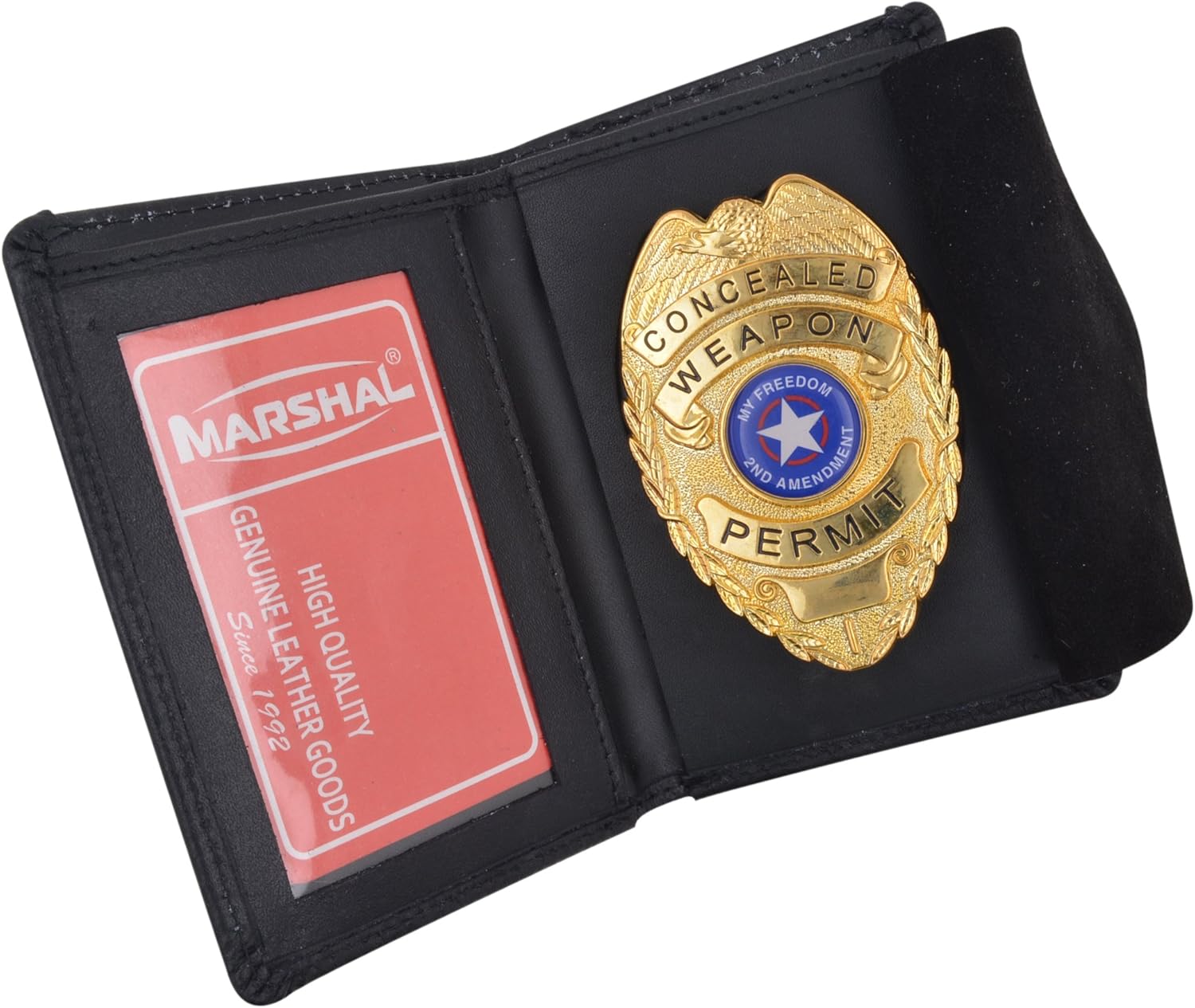 Genuine Leather RFID Slim Thin Bifold ID Money Wallet Oval Shape Badge Holder