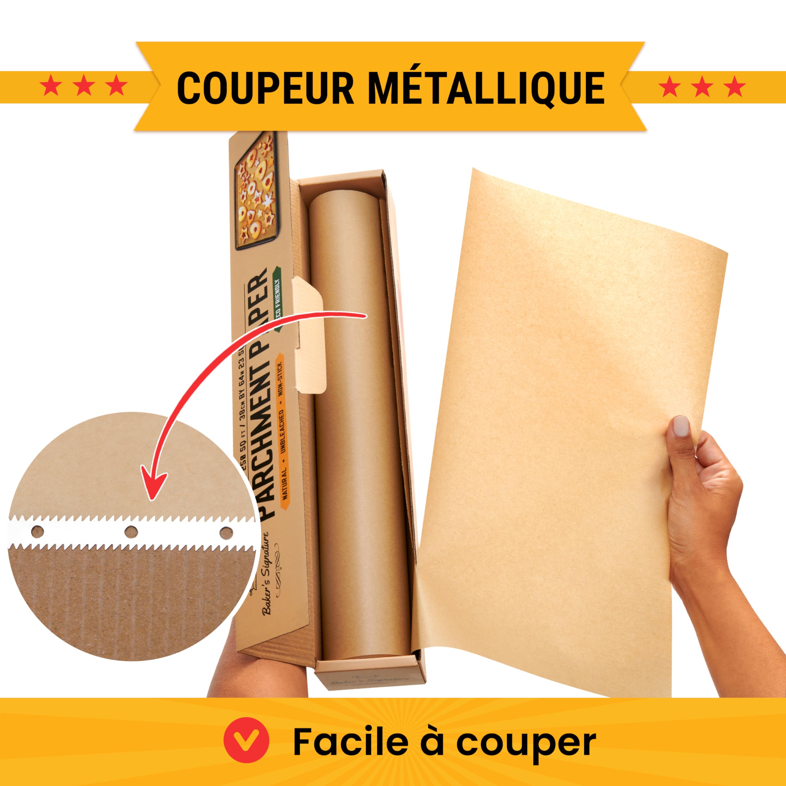 Papier Cuisson rouleau Non Blanchi - Papier Sulfurisé de 38cm x 64m avec Coupeur - Papier de Cuisson Antiadhésif pour la Cuisine, le Grill, la Vapeur et la Friteuse à Air par Baker's Signature