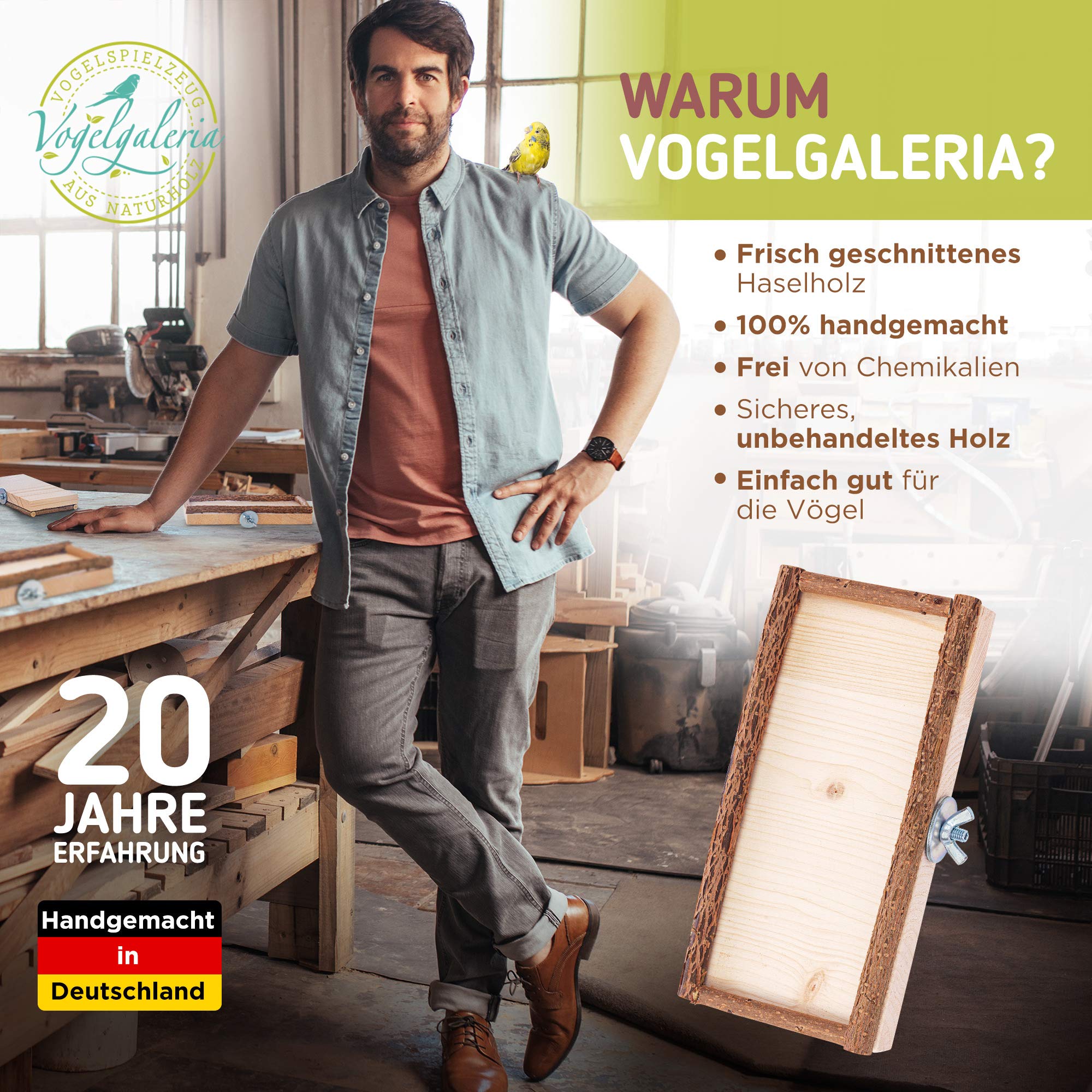 Vogelgaleria® Artgerechtes Wellensittich Spielzeug Set, 4X Vogelzubehör mit Vogelspielplatz, Sitzstangen Schaukel