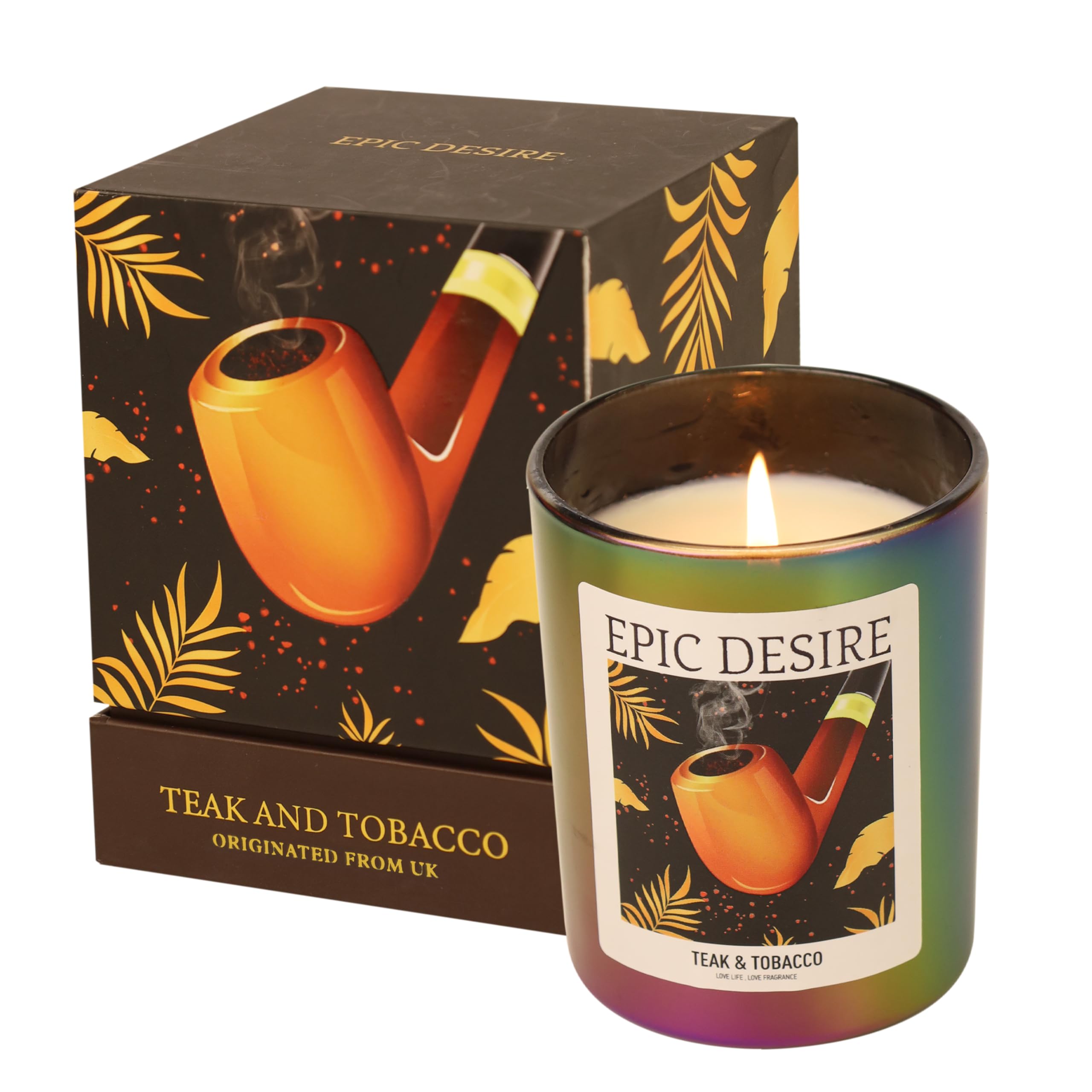 Clove & Teak Tobacco Scented Candles, 7 oz Scented Candles for Men, 36 Hour Burn Unique Candle, Home Scented Full Color Electroplated Candle, Get Well Soon Gifts for Men