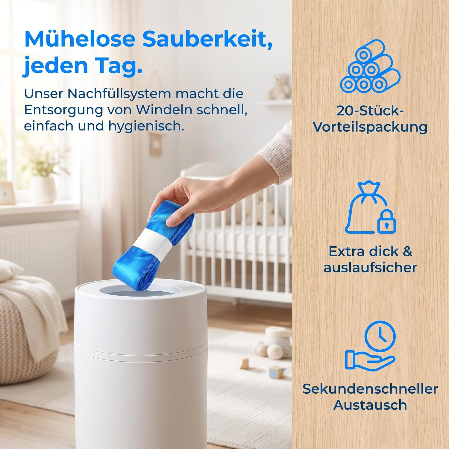 20 Stück Windeleimer Nachfüllkassetten, dicke universale Windeleimer Nachfüllfolie mit Ger - Mise en situation et utilisation