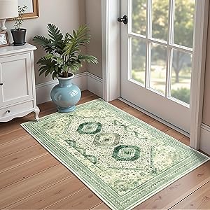 Maxsoft Small 2x3 Washable Rug for Entryway, Soft Print Rugs for Entrance, Indoor Low Pile Thin Non-Slip Carpets for Front Door Indoor Door Mat, Kitchen Floor,Bathroom, Bedroom Bedside, Light Green