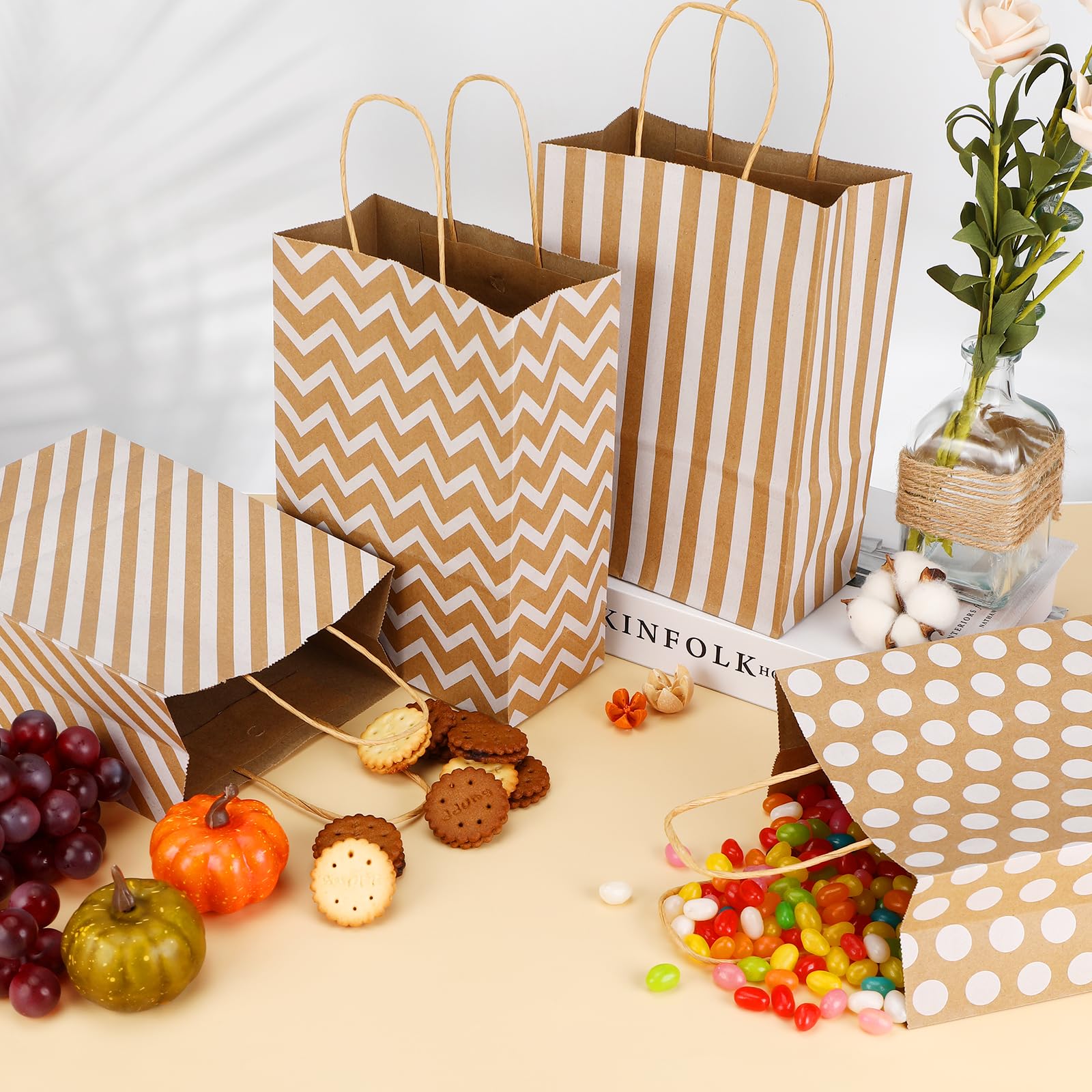 Farnirvana 20 Pezzi Sacchetti di carta per feste, Sacchetti per Regalini Fine Festa con manico, bustine borsa regalo per confezionare regali, per Matrimoni,Natalizi Feste,Halloween,compleanno bambini