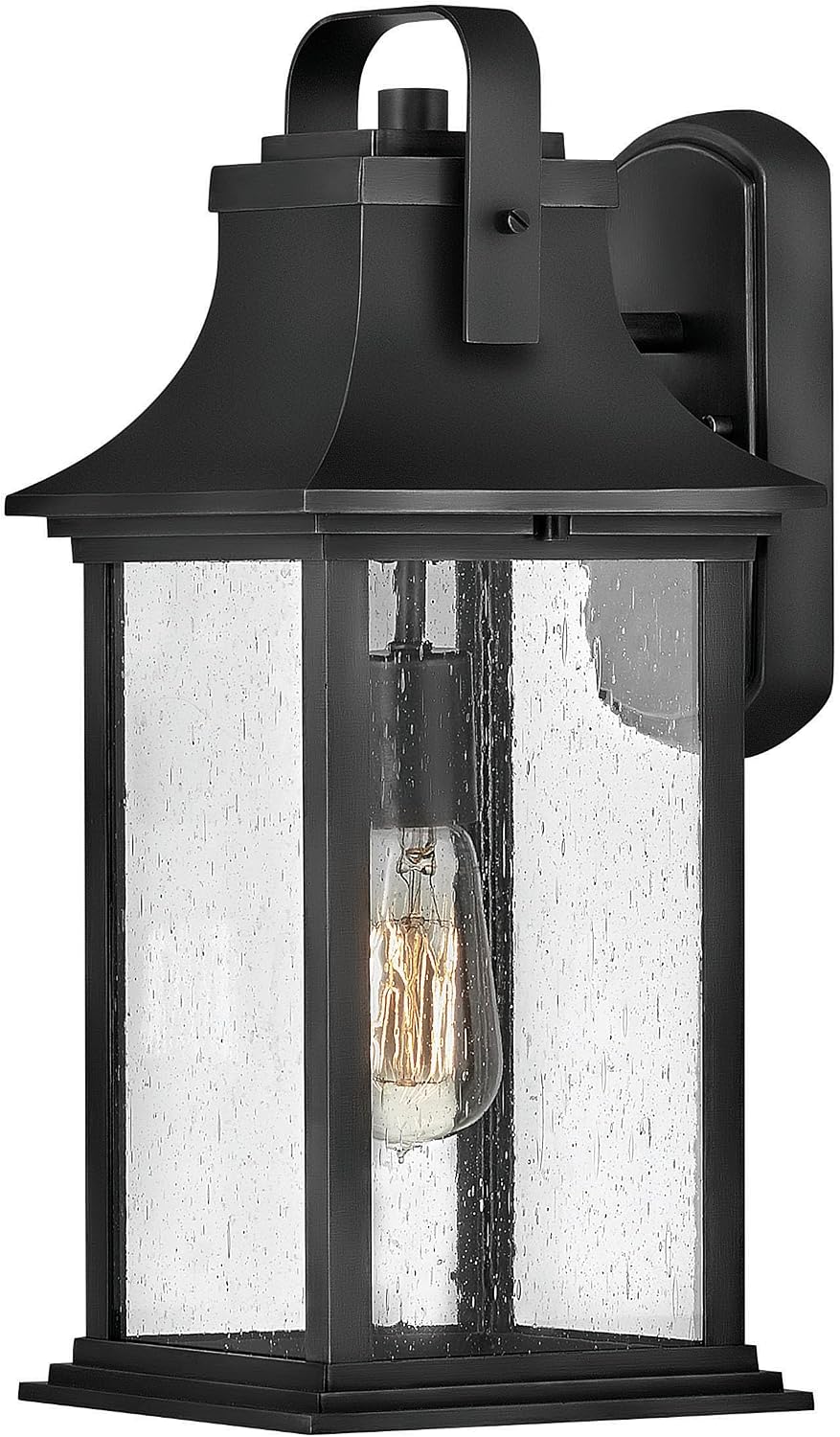 Hinkley Grant One Light Medium Outdoor Wall Mount, Textured Black w/Clear Seedy Glass