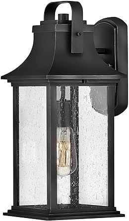 Hinkley Grant One Light Medium Outdoor Wall Mount, Textured Black w/Clear Seedy Glass