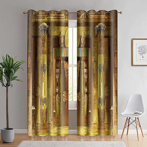 Miniatura 5 de Cortinas opacas de palacio egipcio dorado, arquitectura antigua, con estampado fresco, cortinas opacas para oscurecer la habitación, sala de estar,