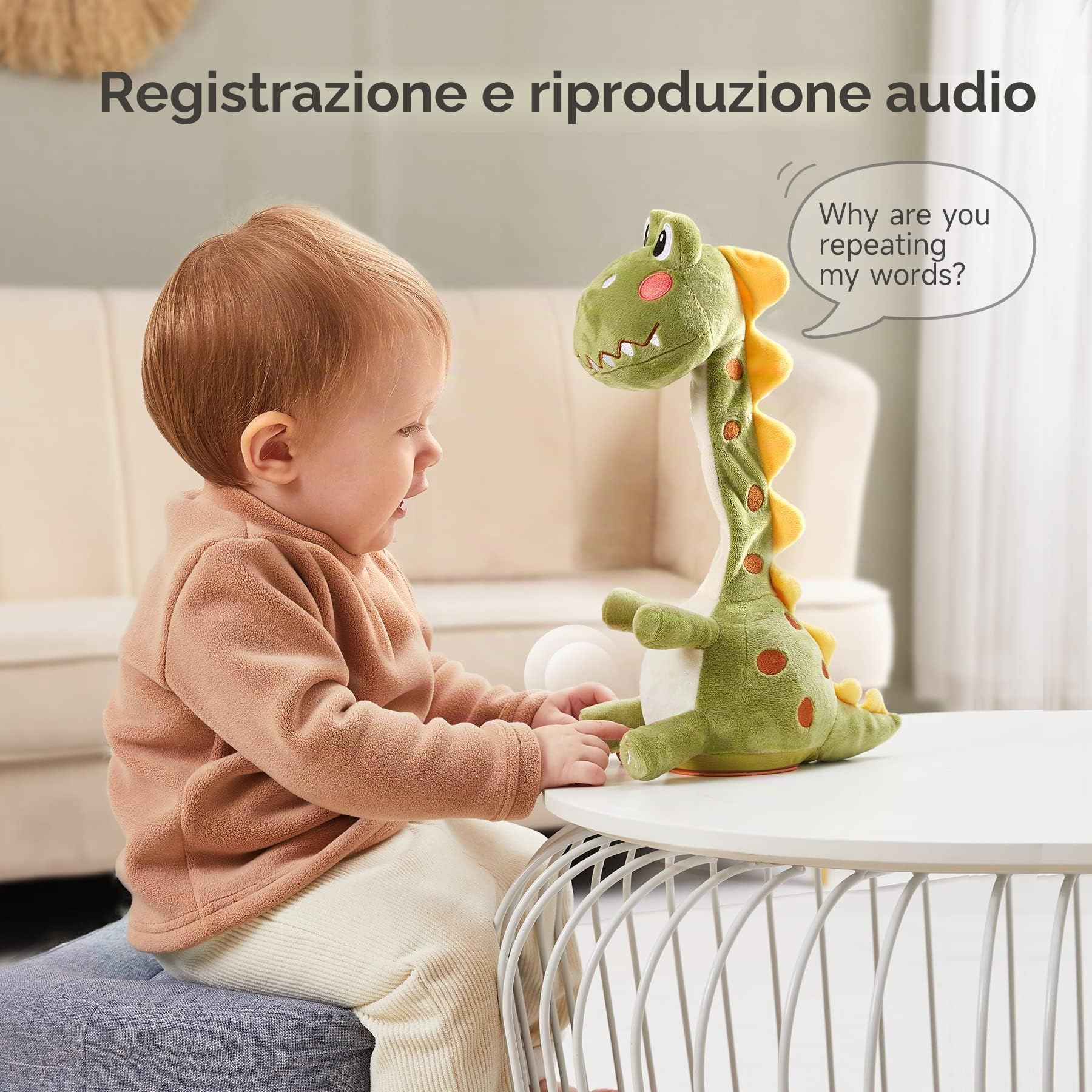 TUMAMA KIDS Giocattoli Bambino, Dinosauro che balla e ripete, Peluche Parlante, Giochi Bambini 1 2 3 anni maschio femmina, Giocattolo Musicale Animali interattivi, Regalo per neonati
