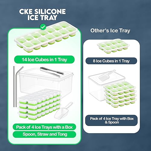 Miniatura 7 de CKE - Bandeja para cubitos de hielo con tapa y contenedor (paquete de 4, rojo) bandejas de hielo de plástico de silicona para congelador, bandejas