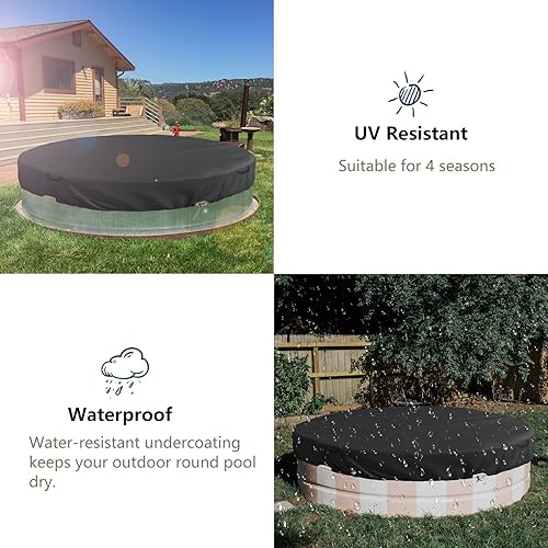 Miniatura 7 de Bitubi Cubierta redonda de acero de 5 a 6 pies, mejorada con cuerda de alambre y cabrestante fijo para aumentar la estabilidad (negro)