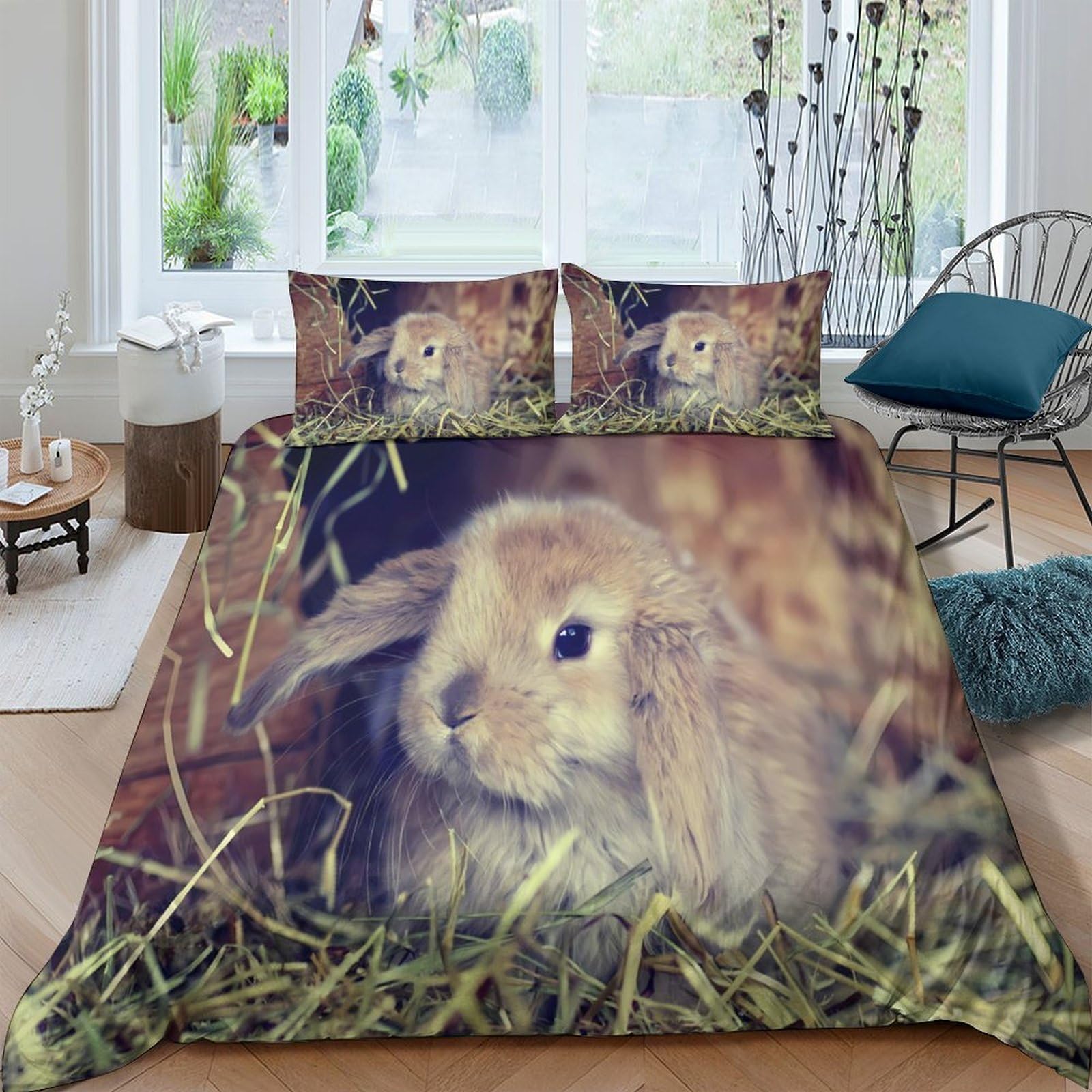Ctjqhvkz Style-5 3D Printed Brown Bunny Fitted Sheet Microfiber Soft Spring Meadow Bed Cover Anti-Slip Easy Care For Bedroom Dorm Guest Room Single（135X200cm）