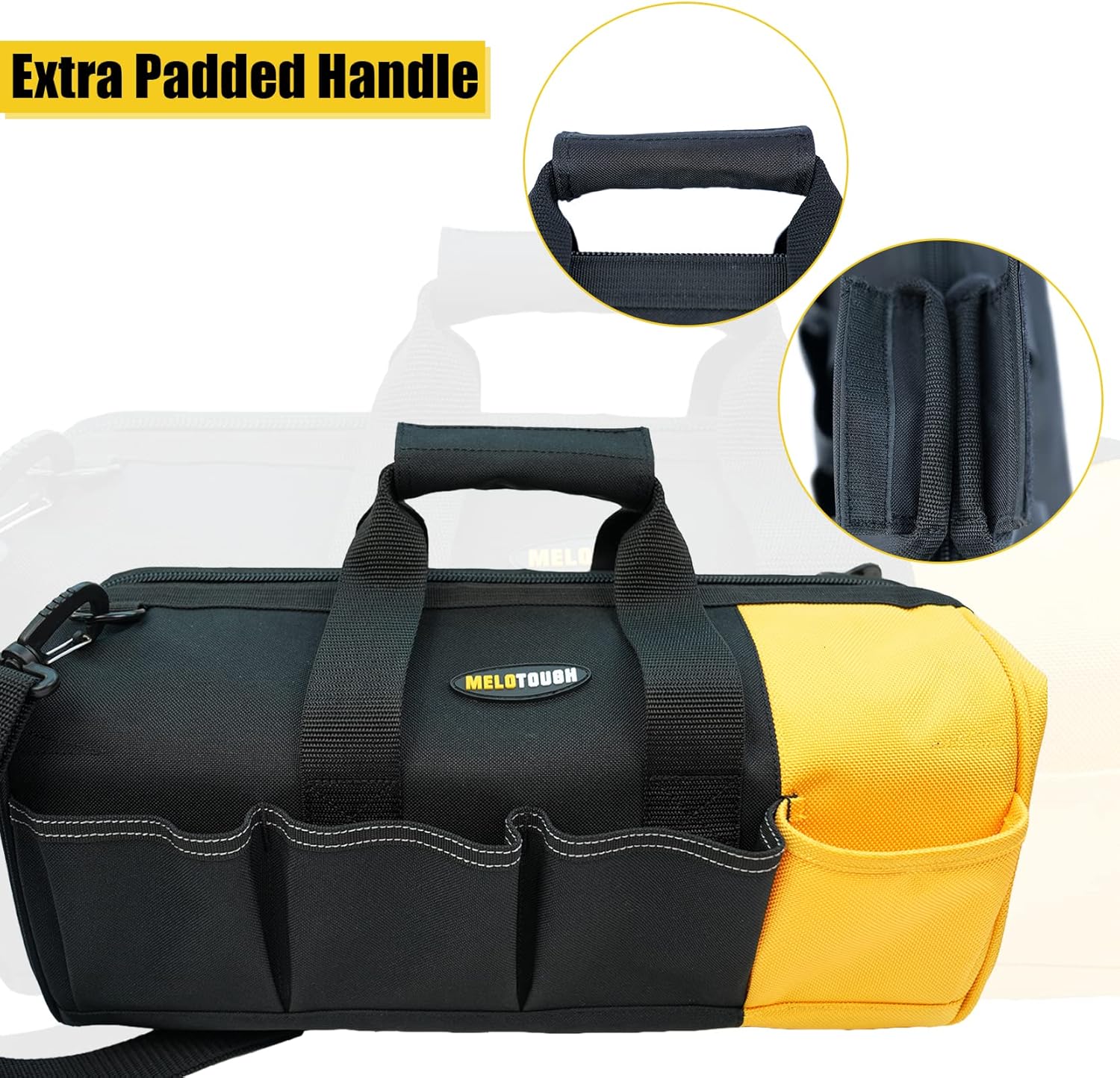Tool Bag With Shoulder Strap Open Top Wide Mouth Storage Tradesman Tool Organizer Bag (16 inch, Yellow)