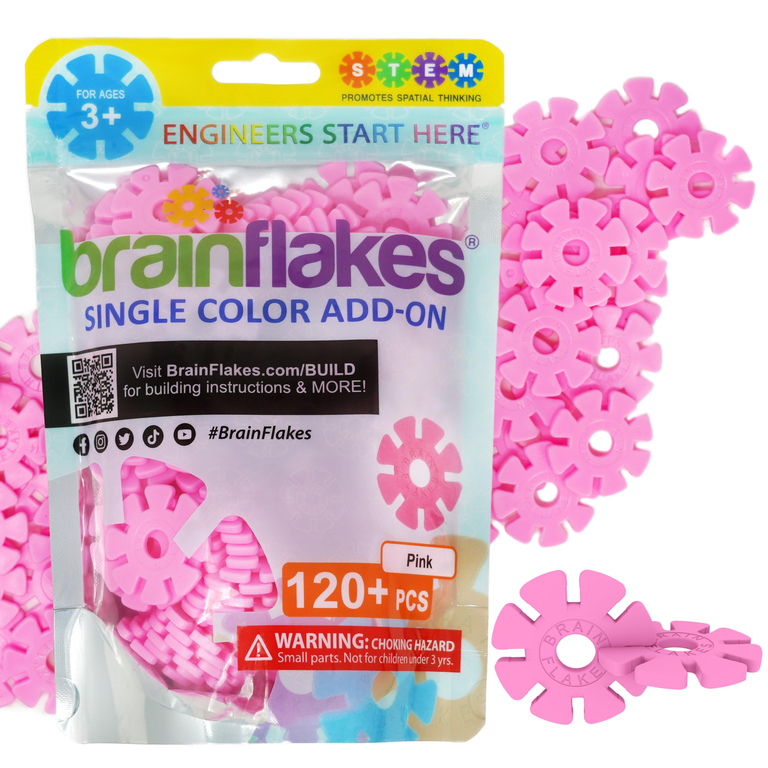 Brain Flakes Single Color Add-on - 120 Pieces - Resealable Pouch - Pink