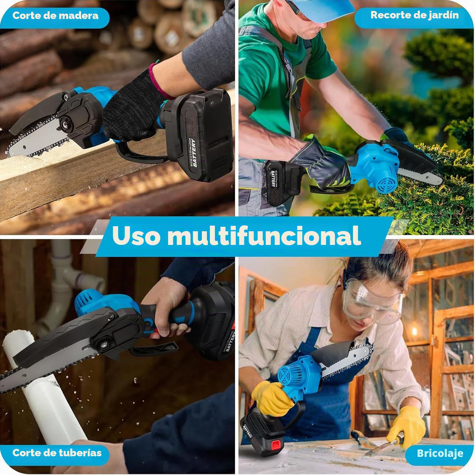 Mini Motosierra Bateria, 6 Pulgadas Eléctrica Motosierra de Mano | para Tijeras de Jardín, poda y corte de madera, herramienta eléctrica de jardín