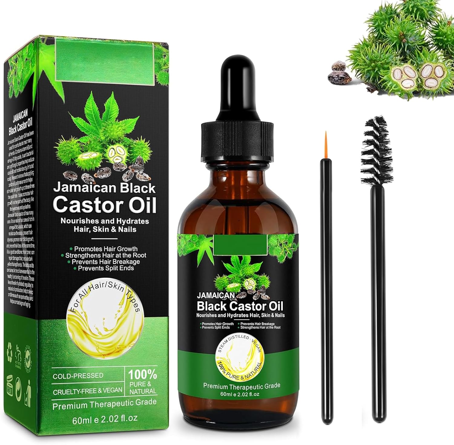Jamaican Black Castor Oil Haarolie, puur & natuurlijk, hydraterende haarverzorgingsolie voor haargroei, versterking en glans, hoofdhuidverzorging en reparatie van gespleten haarpunten, 60 ml
