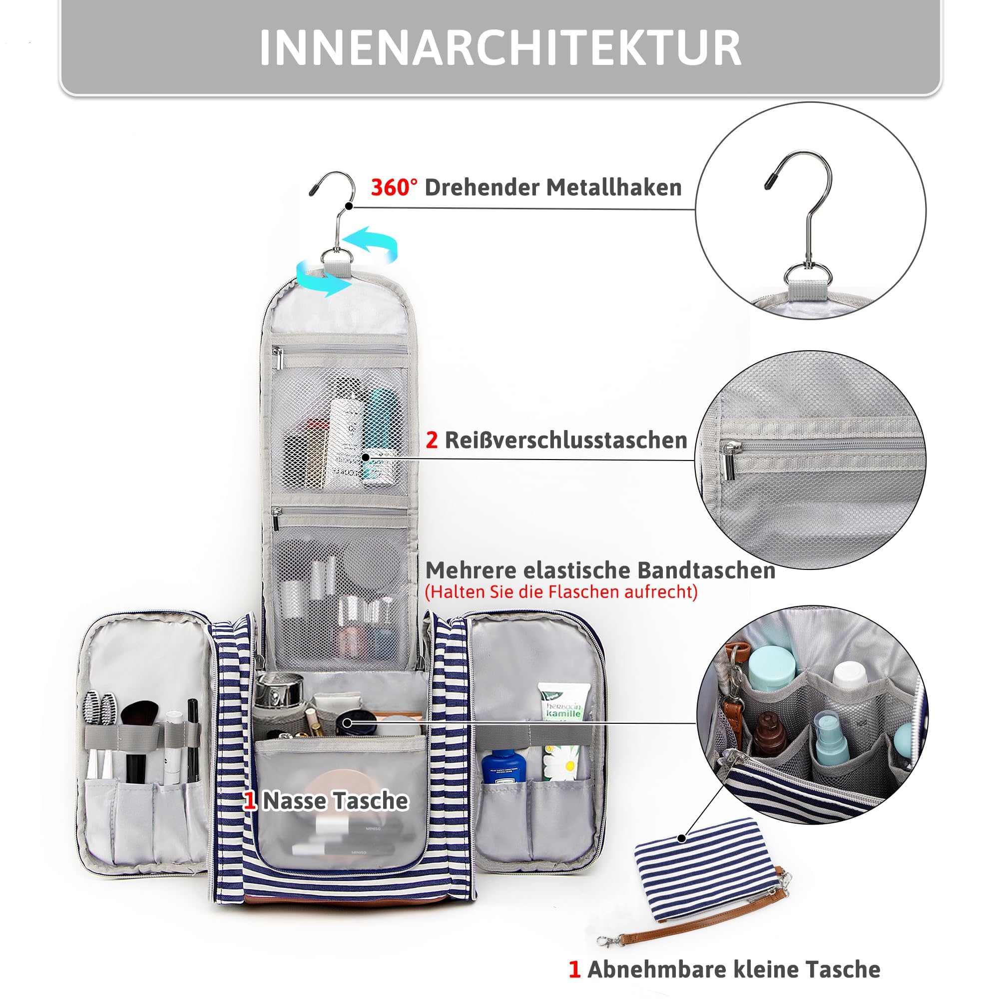 Neceser para Colgar para Hombres y Mujeres Bolsa de Maquillaje Impermeable para el baño Ducha champú Organizador Neceser con Gancho para Colgar | Bolsa de lavado, organizador de maquillaje con gancho y asa, bolsa impermeable para mujer, viaje