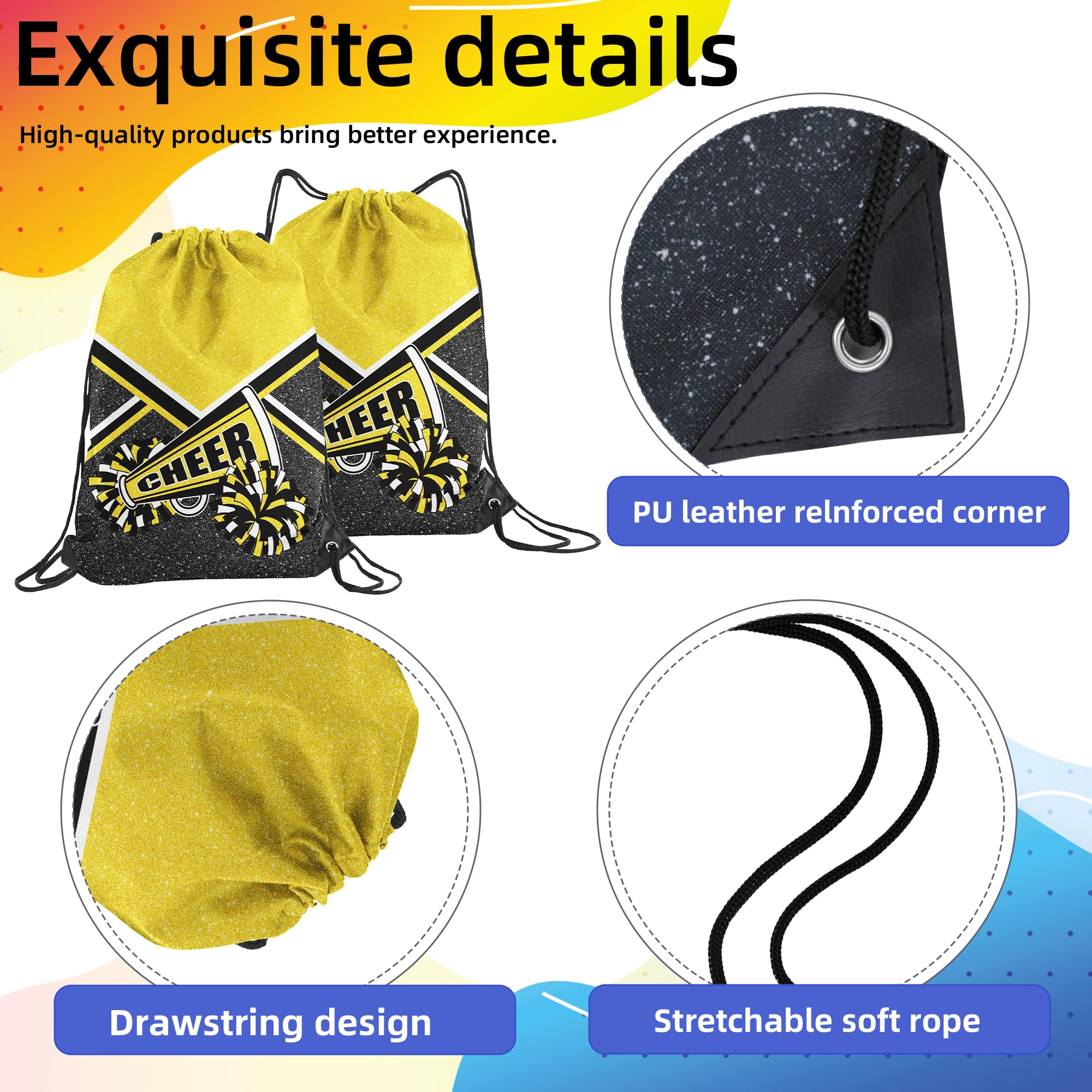 Cheer Drawstring Backpack Cheerleading Drawstring Bag Cheer Accessories Gifts for Cheerleaders (Gold,1 Pcs)