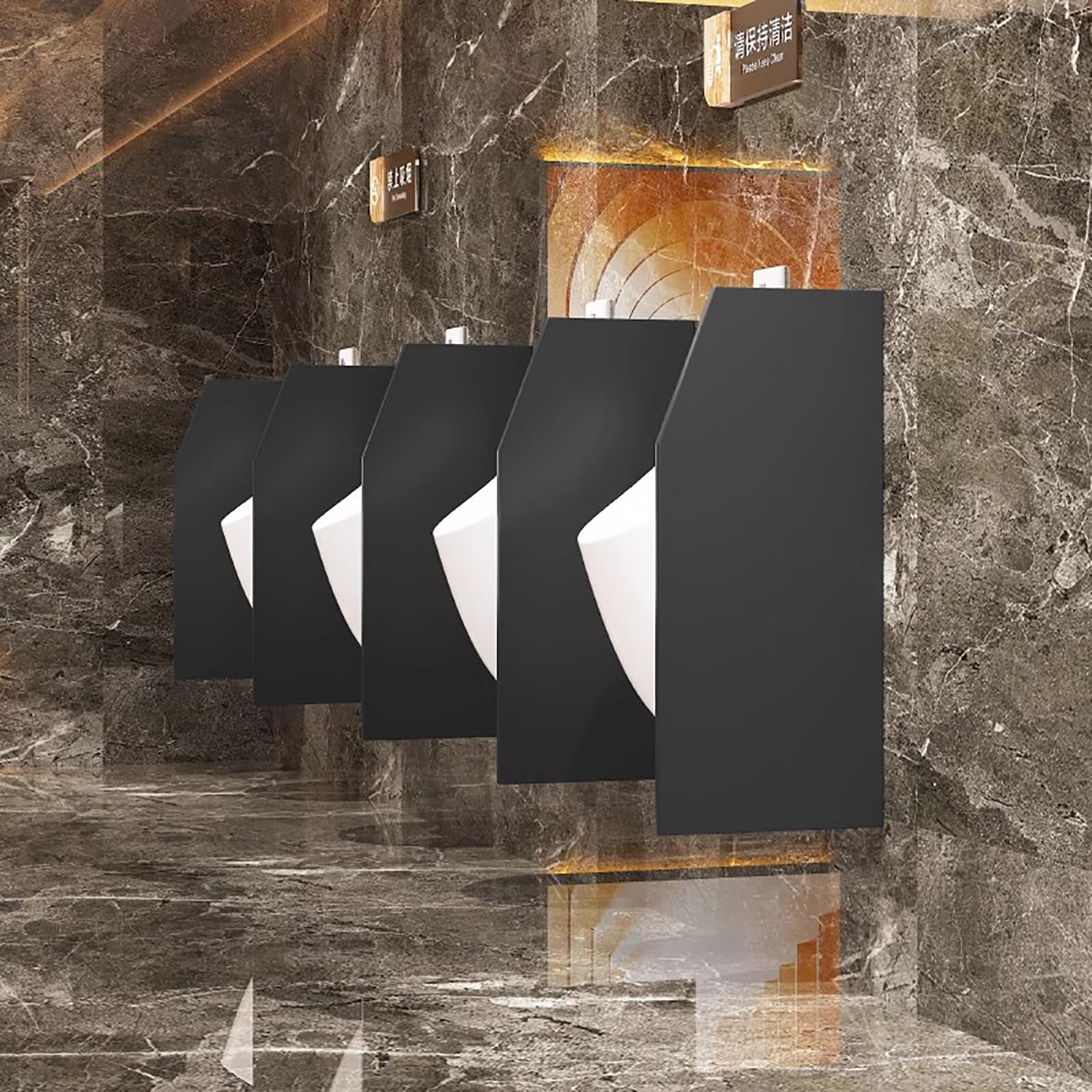 BKSXSOP Men's Wall-Mounted Urinal Divider Partitions Waterproof Toilet Baffle for Public Restrooms 2-Piece Black Partit Schools & Shopping Malls