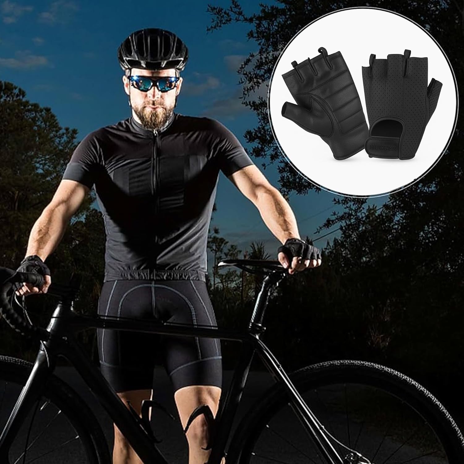Hugger Fingerless Motorcycle Gloves for Men – Gel Padded Palm, Perforated Leather, Water-Resistant Driving Gloves