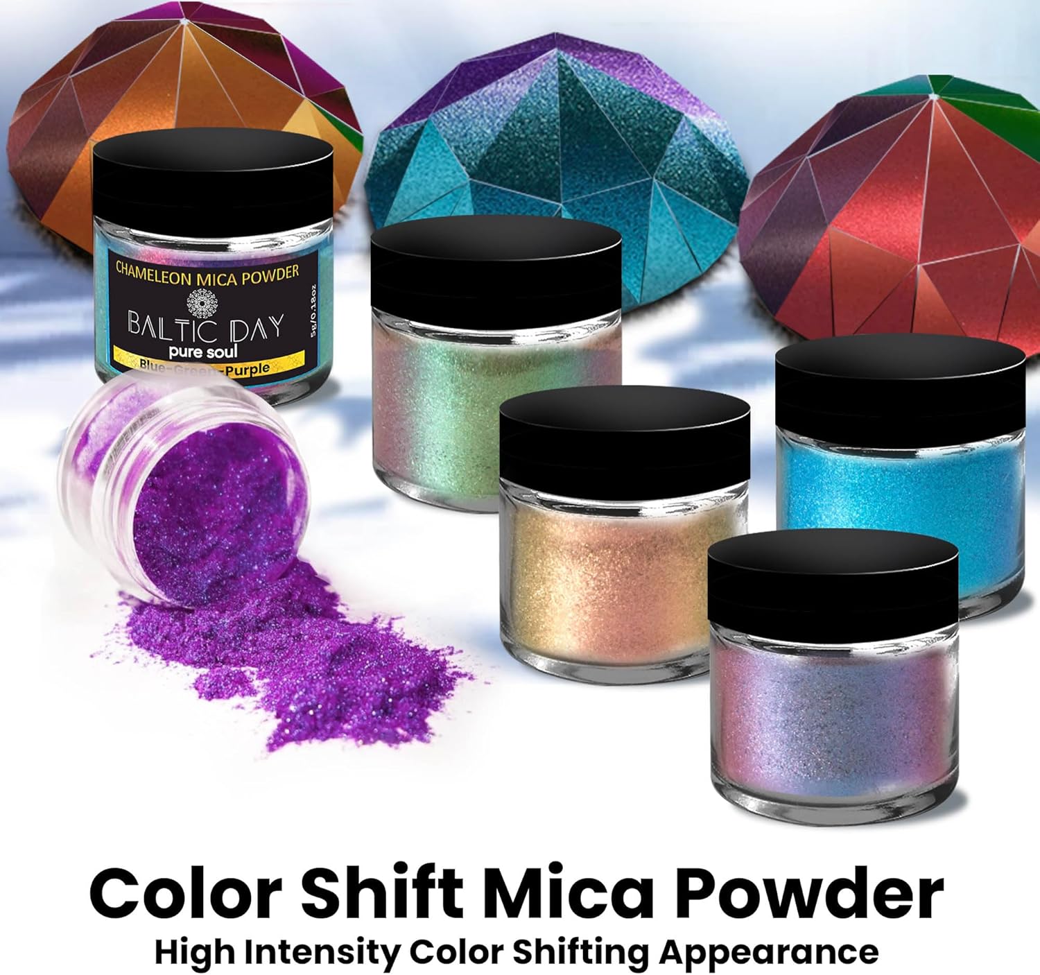 BALTIC DAY - Mica Powder, 100 Colors - 10 Chameleon Mica Powder for Epoxy Resin 10g/Bottle - Resin Colorant for Lip Gloss, Soap Making, Candle, Nail, Bath Bomb, Paint, Car Freshies