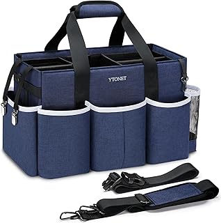 Ytonet Wearable Cleaning Caddy Bag, Large Cleaning Supplies Organizer with 4 Foldable Dividers, Kitchen Caddy Organizer with Handle & Adjustable Shoulder Straps for Cleaners & Housekeeper, Blue