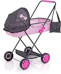 Carrinho de Boneca Veneza com Porta Objeto Coração toldo Preto 79cm