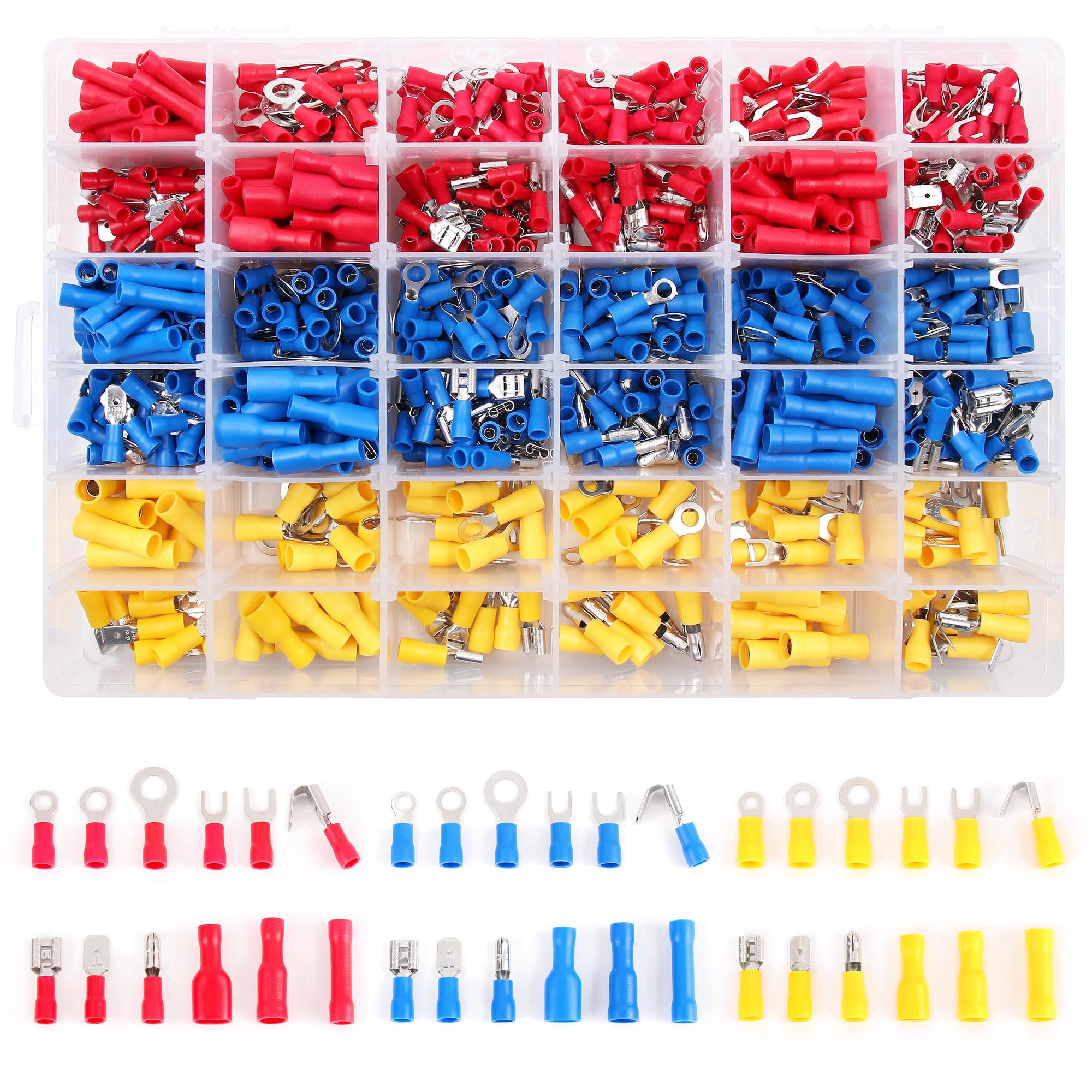 Flytuo Women's Red 840Pcs Insulated Wire Electrical Connectors - 36 Types Crimp Terminals Connectors Assortment Kit Mixed Butt, Ring, Fork, Spade, Bullet & Quick Disconnect Assortment