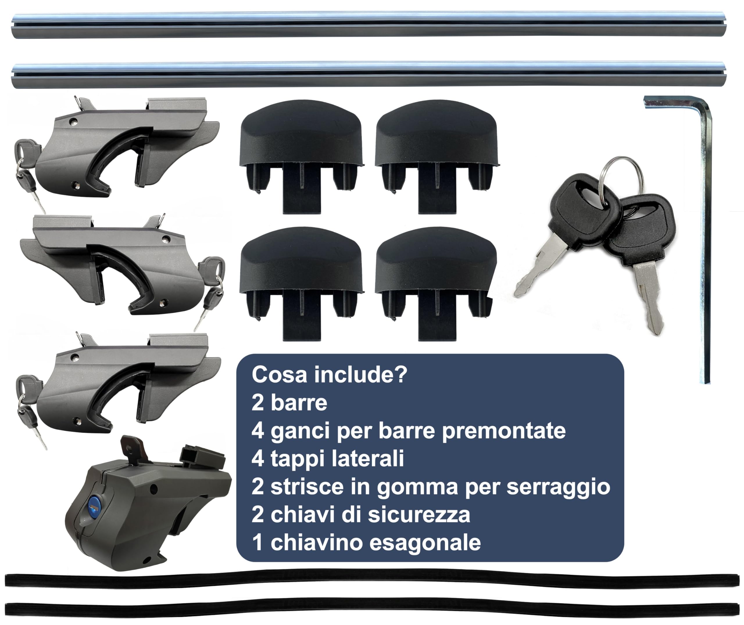 Auto Accessori Lupex - Barre portapacchi universali da 120 cm per tettuccio auto, con serratura antifurto, per binari rialzati con larghezza fino a 105cm - Conf da 2 pezzi, Grigio
