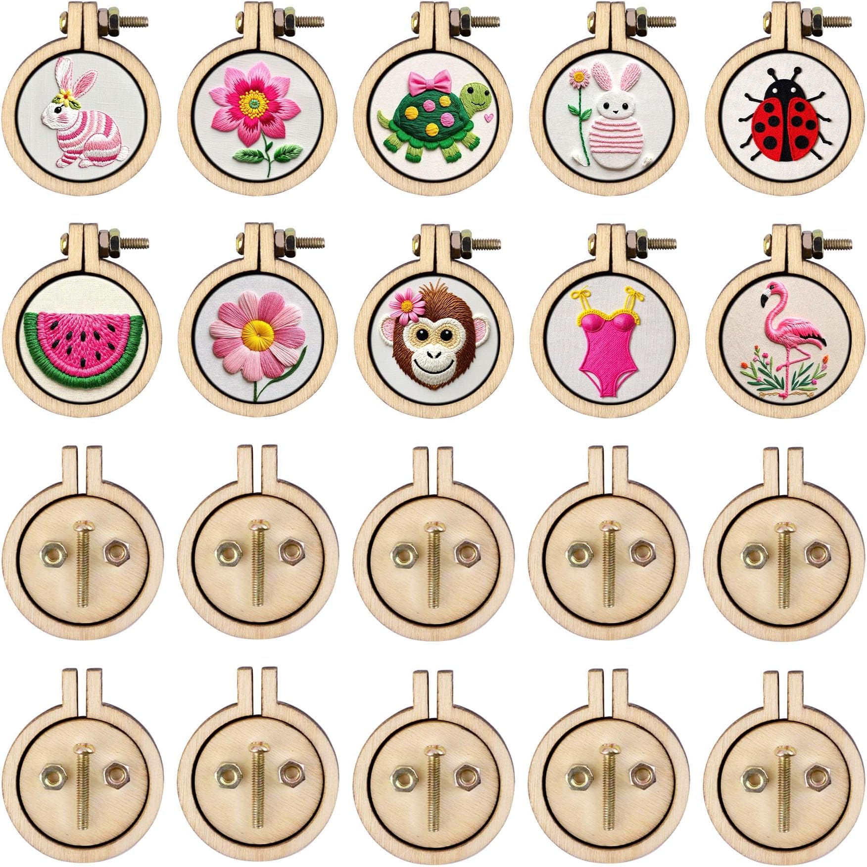 Framendino, 20 Pack 1 Inch Mini Embroidery Hoops Wood Round Cross Stitch for Frame Crafts Jewelry