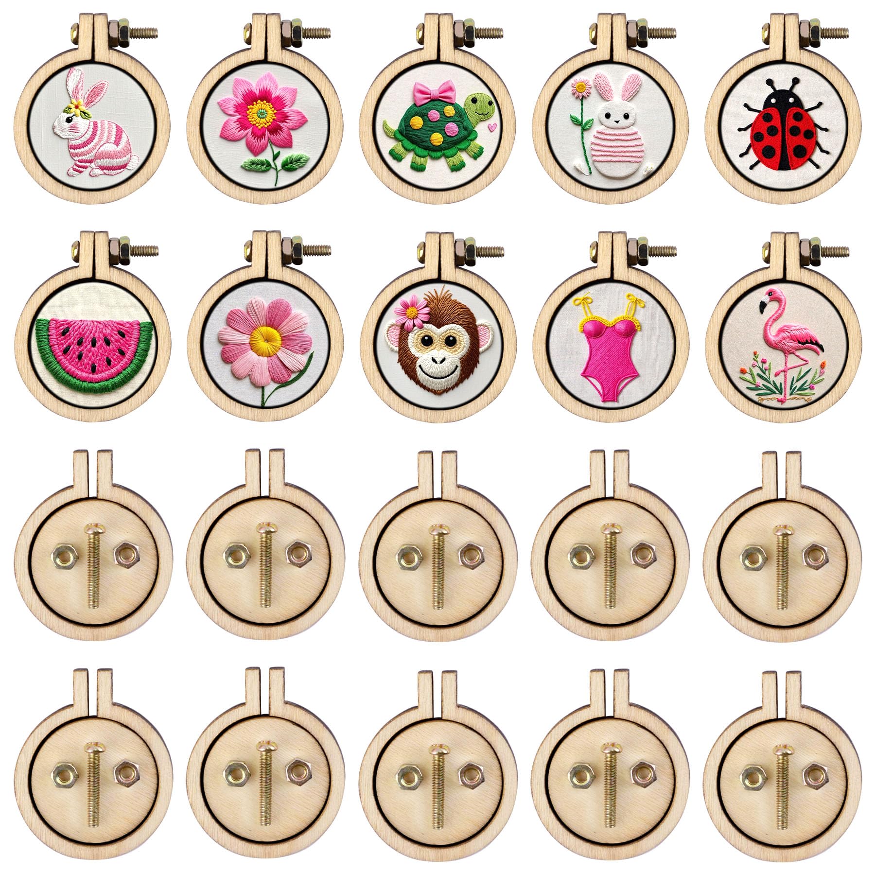 Framendino, 20 Pack 1 Inch Mini Embroidery Hoops Wood Round Cross Stitch for Frame Crafts Jewelry