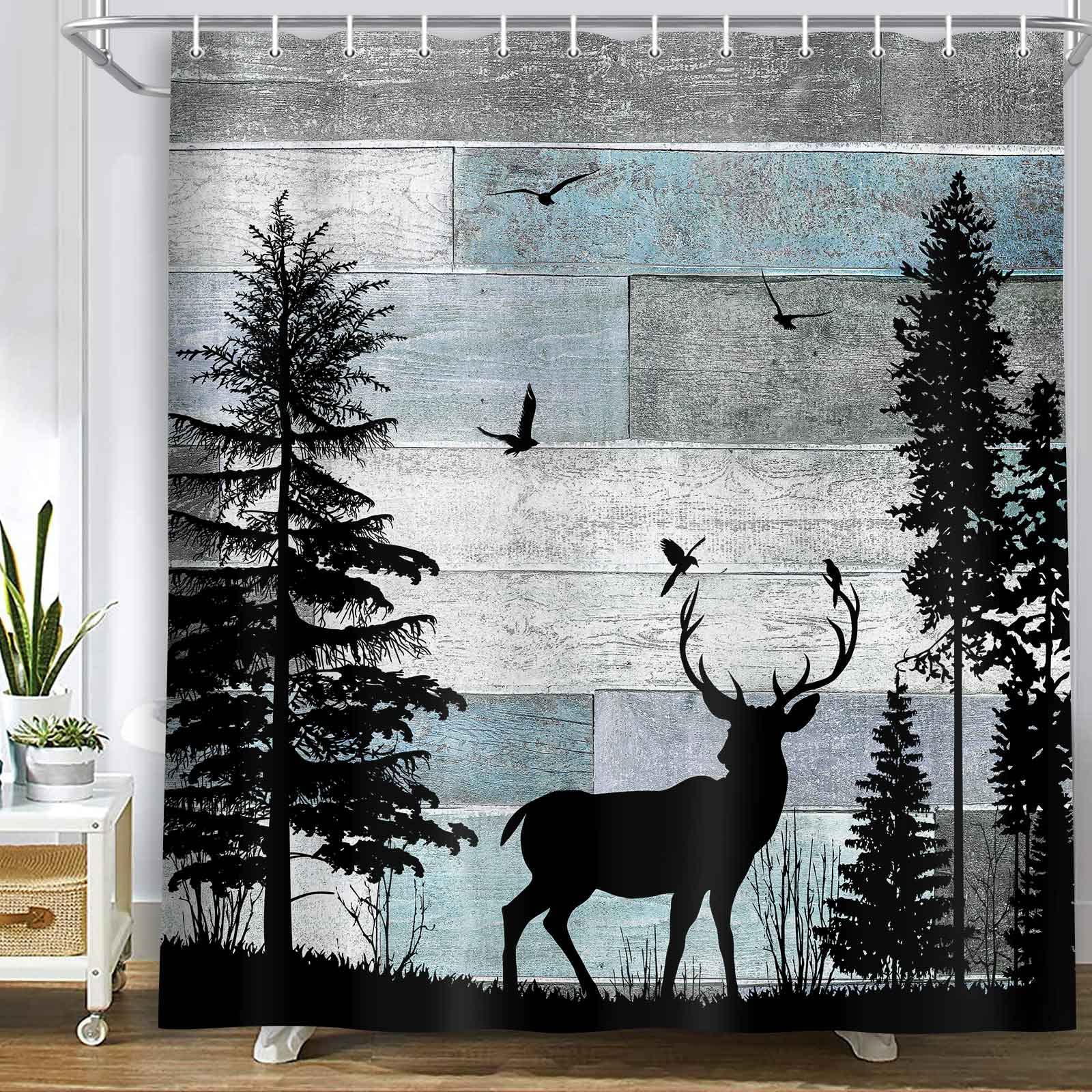MERCHR Rustic Forest Deer Shower Curtain Cabin Farmhouse Country Lodge Bathroom Decor Polyester Fabric Bath Curtain Set with Hooks 71x71 Inches