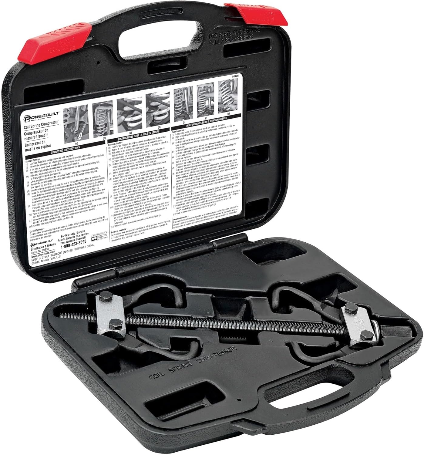 Powerbuilt Strut Coil Spring Compressor Tool Kit, Compress, Remove and Install Vehicle Strut and Coil Springs Set for Vehicles, Storage Case 648628, Black