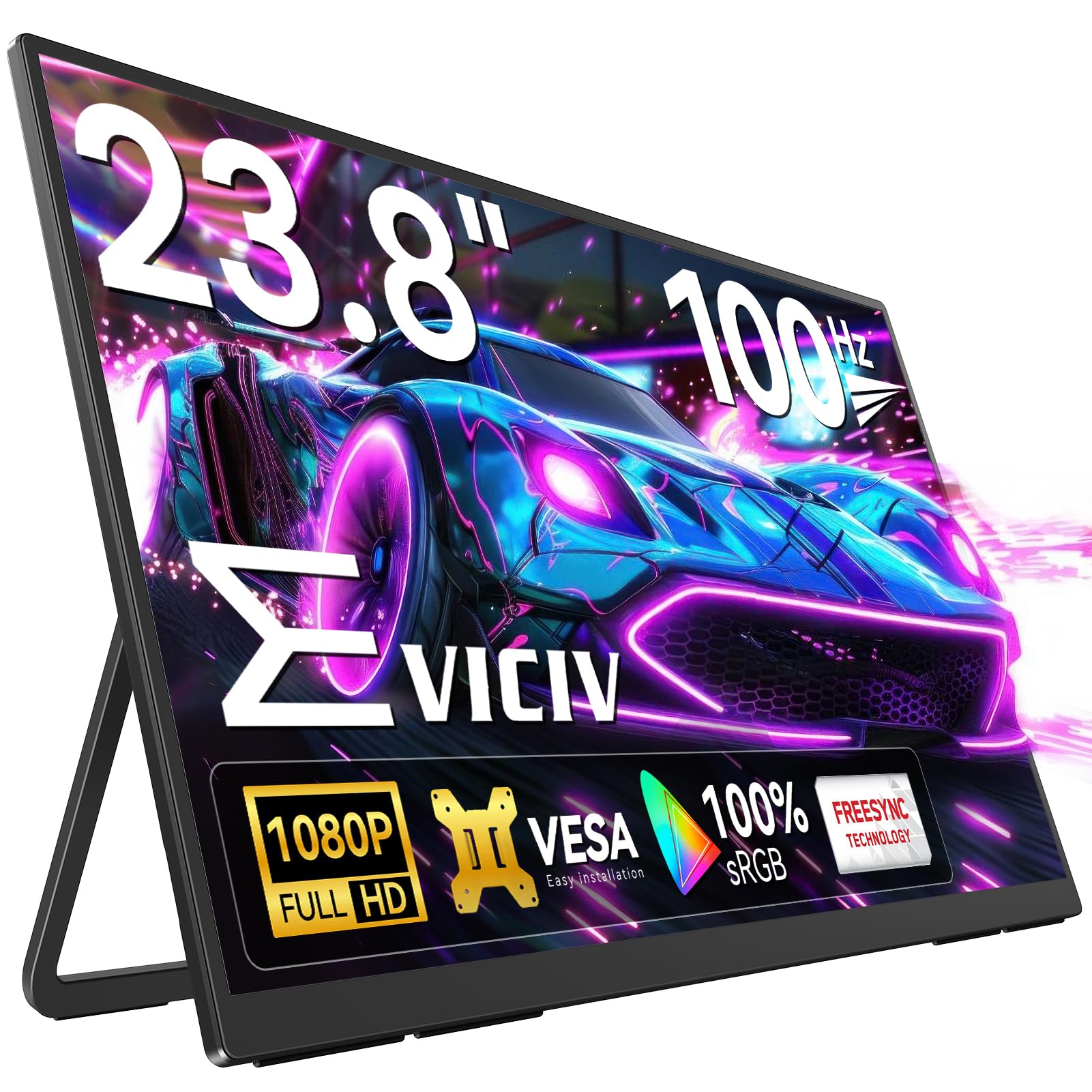 EVICIV Monitor Portatile 23,8 Pollici 100Hz Grande Portable Monitor 1920x1080 FHD IPS con Supporto/VESA/HDMI/USB-C Schermo da Gioco Eye-Care per PC Laptop Telefono Switch Xbo