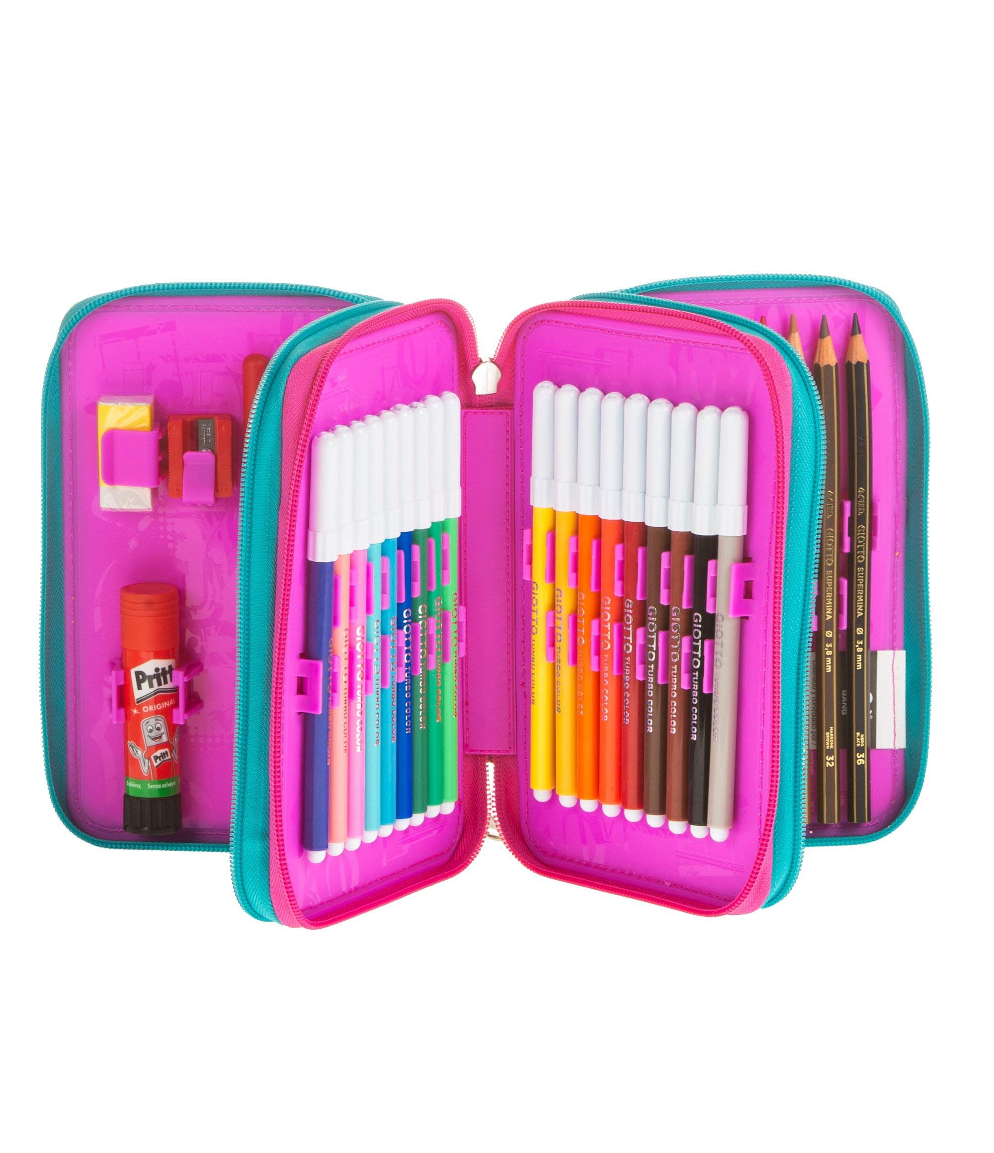 SEVEN S.P.A. ASTUCCIO scuola - SJ GIRL - Rosa - 3 scomparti - pennarelli matite ecc.