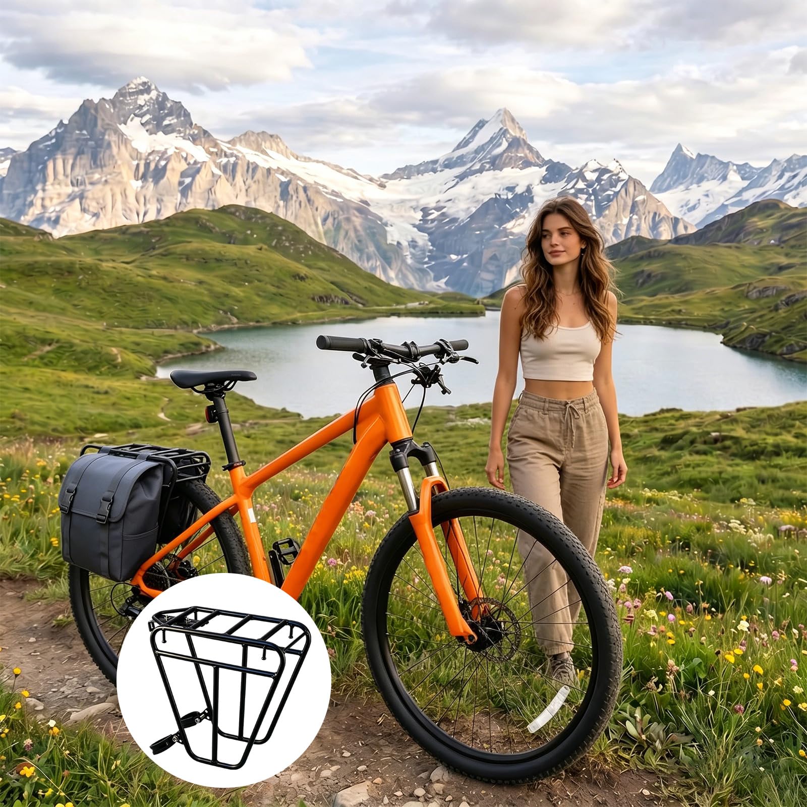 Fahrrad Vorderrad Gepäckträger aus Stahl, 25kg Tragfähigkeit, Vorderradgepäckträger für Touren, Fahrrad-Front Gepäckträger für Fahrräder,MTB, Citybike