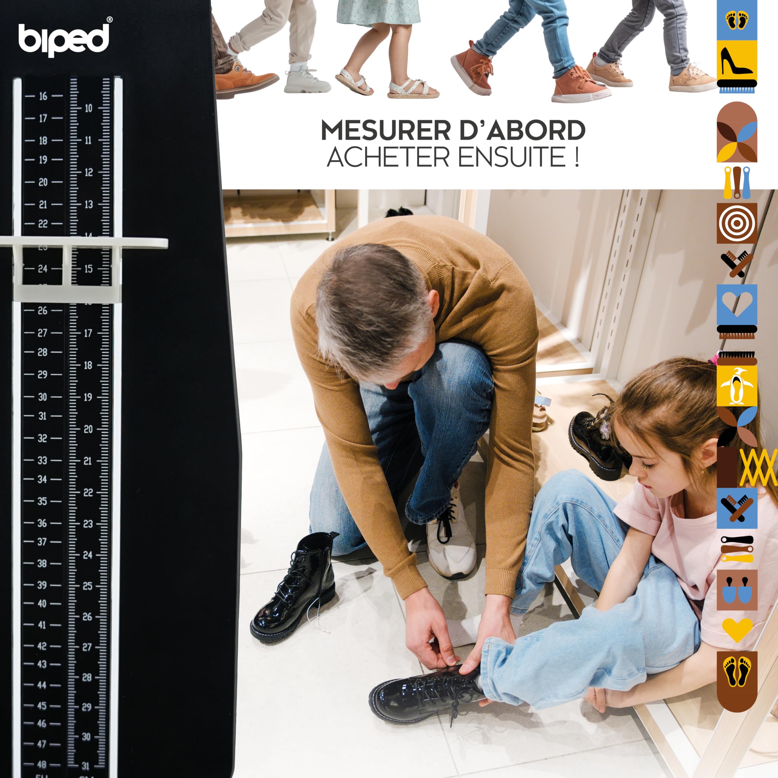 biped Appareil de mesure des pieds pour enfants et adultes – Échelle en cm incluse – Mesure-pointure pour chaussures tailles EU 15 à 48 – Pour femmes, hommes et enfants z2933