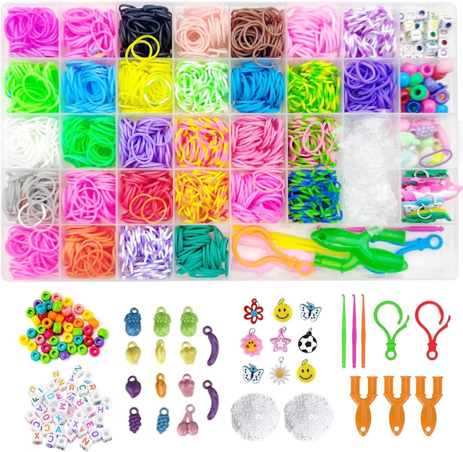 BIZEE 2700+ Loom Bands, for Boys and Girls 32 Dazzling Colors, Loom Bands Starter Kit for Refill Making Craft Kits, DIY Bracelet Making Kit with Accessories and Storage Box