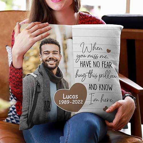 Miniatura 6 de Hyturtle Almohada conmemorativa personalizada de condolencias con inserto de 12 x 12 pulgadas, regalos impresos de doble cara para la pérdida de