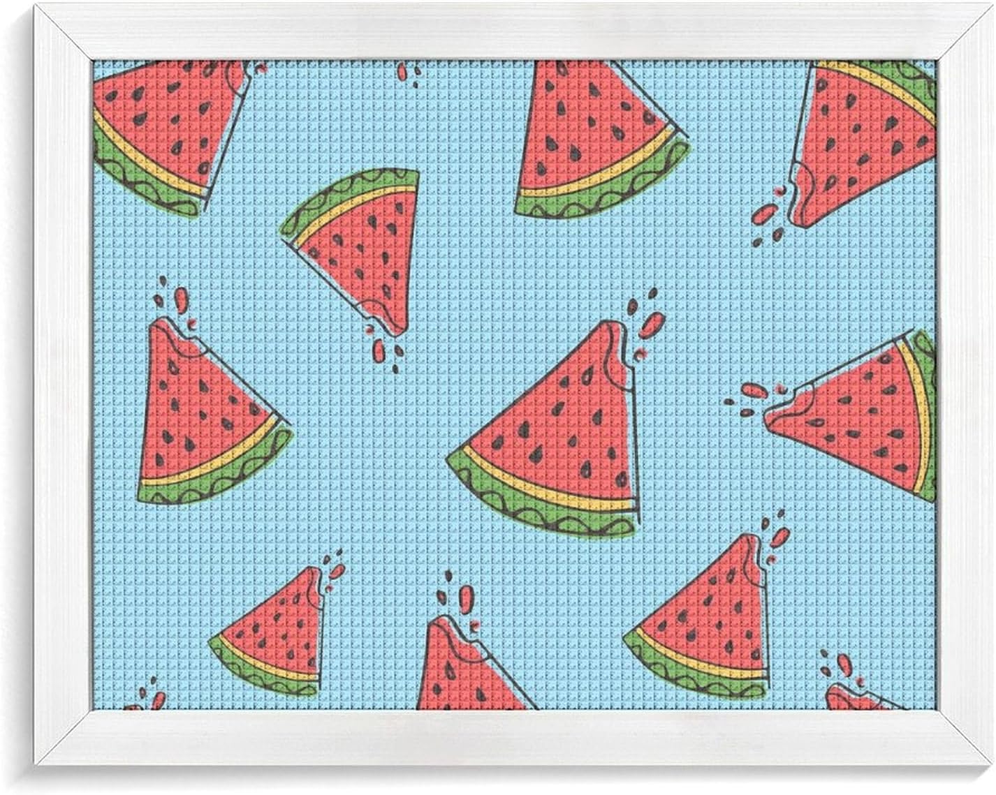 Watermelon Pieces Printed Diamond 5D Painting Kits DIY Full Drill Crafts for Home Wall Decor 16x20 Inch White Wood 50 * 40cm