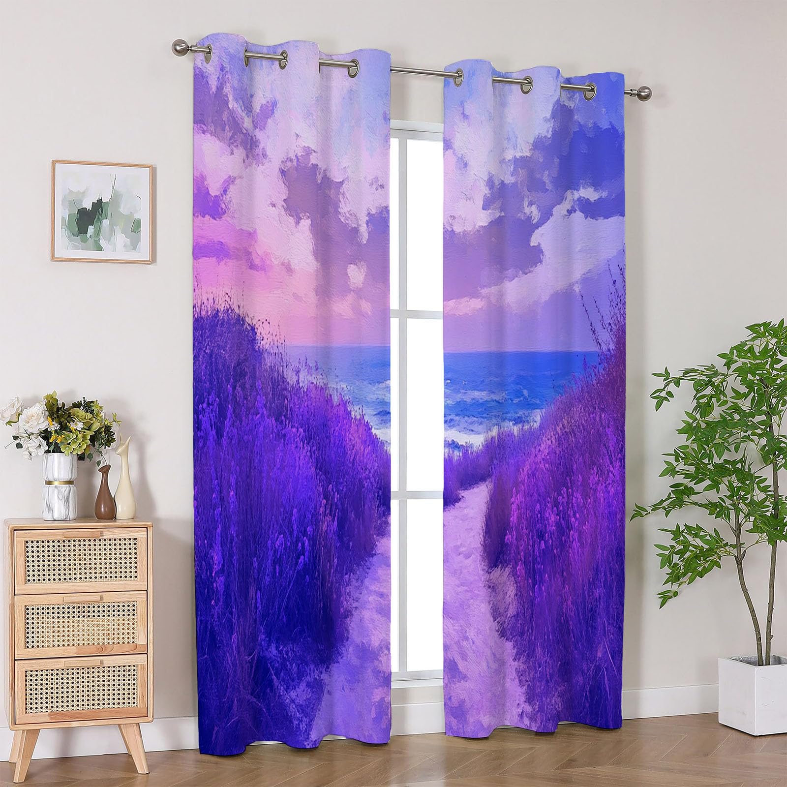Lot de 2 Rideaux à Motif Lignes abstraites Rétro Rideaux Intérieurs Semi-Transparent pour Salon Fenêtre Chambre à Coucher-H220 x L132 cm (2 Panneaux)