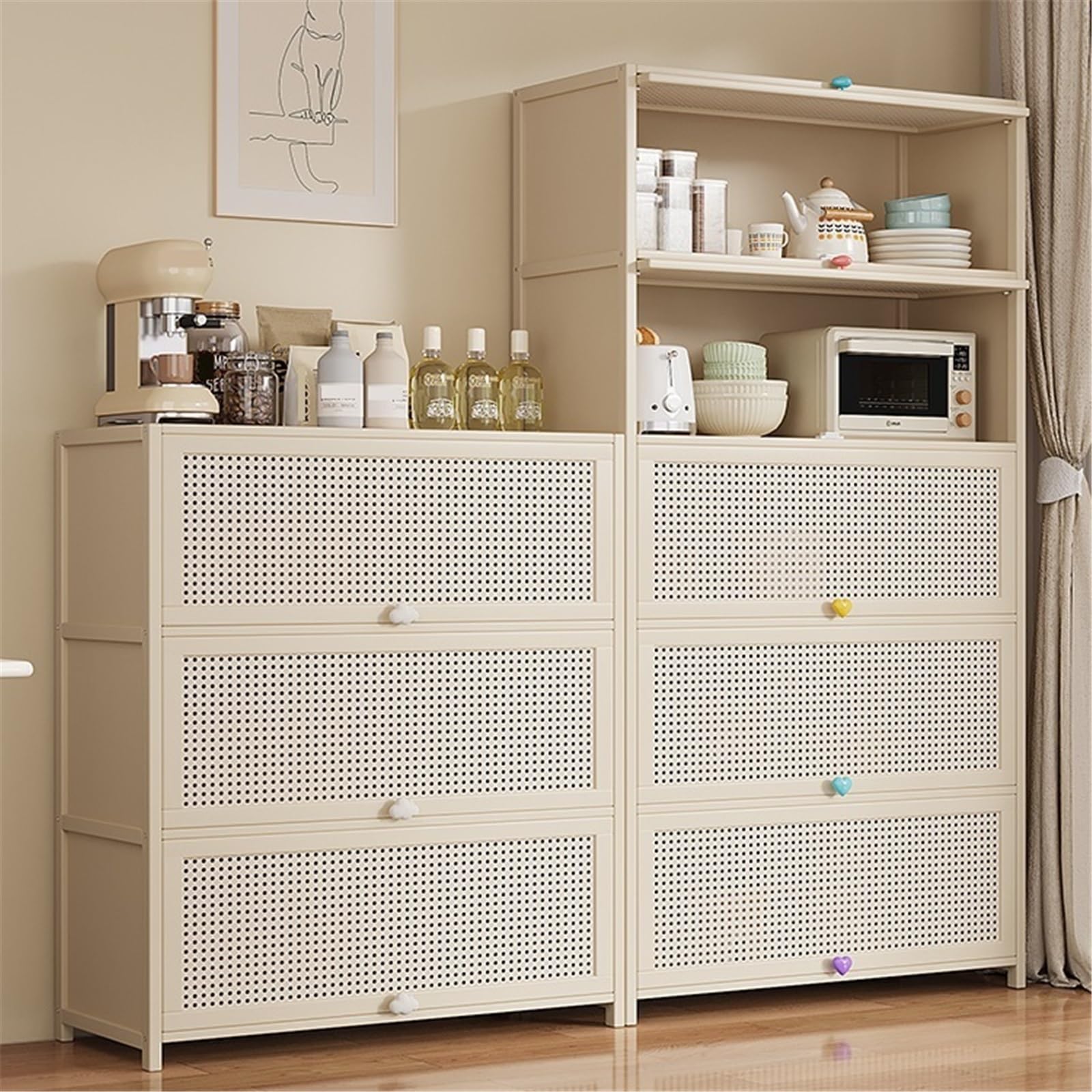 Le Buffet - Credenza da cucina alta a 5 ripiani, con cartoncini Sto per caffè e tè, altezza 172 cm