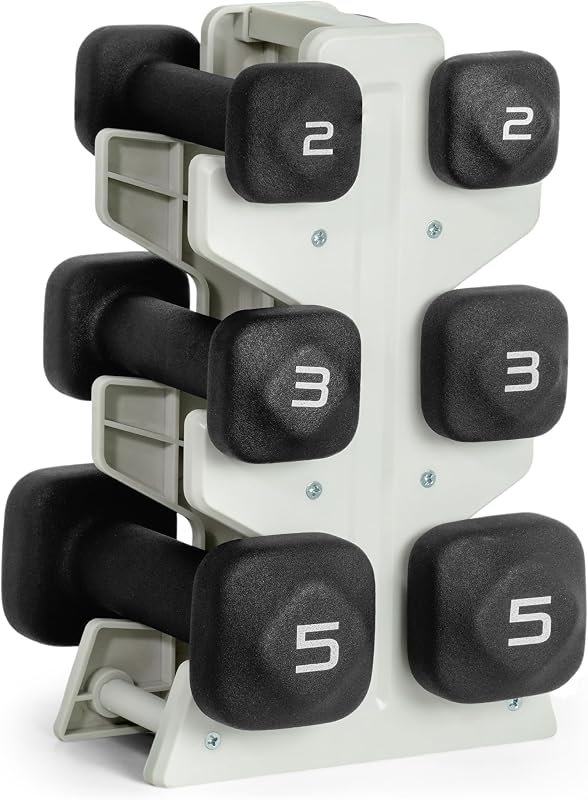 Neoprene Dumbbell Set with Storage Rack – Non-Slip, Anti-Roll Hand Weights for Home Gym Workouts | 20 lb, 32 lb, 50 lb, 60 lb & 100 lb Options