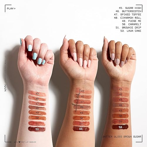 Miniatura 5 de NYX MAQUILLAJE PROFESIONAL Brillo de mantequilla azúcar moreno, brillo de labios no pegajoso - Butterscotch (Neutral Light Brown)